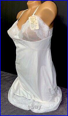 VINTAGE SLIP Chemise LINGERIE SILKY WHITE nylon chiffon VANITY FAIR sz 38 9#B1