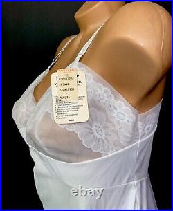 VINTAGE SLIP Chemise LINGERIE SILKY WHITE nylon chiffon VANITY FAIR sz 38 9#B1