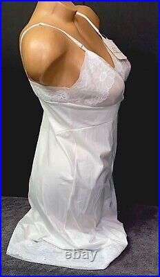 VINTAGE SLIP Chemise LINGERIE SILKY WHITE nylon chiffon VANITY FAIR sz 38 9#B1