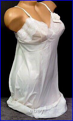 VINTAGE SLIP Chemise LINGERIE SILKY WHITE nylon chiffon VANITY FAIR sz 38 9#B1