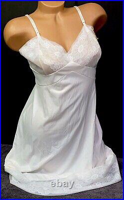 VINTAGE SLIP Chemise LINGERIE SILKY WHITE nylon chiffon VANITY FAIR sz 38 9#B1