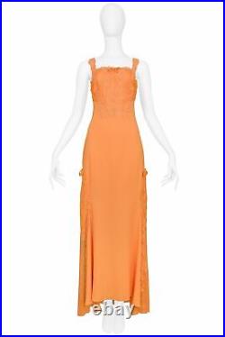VINTAGE VERSACE APRICOT LACE RUNWAY GOWN 1997 at RESURRECTION VINTAGE
