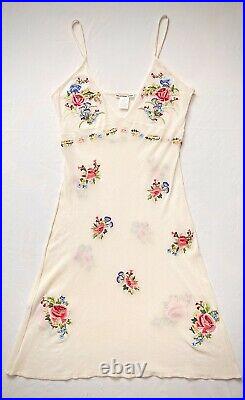 VIVIENNE TAM 90s Vintage Mesh Floral Embroidery Slip Dress S/M