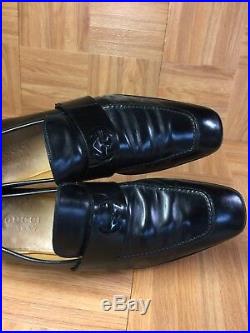 VNTG GUCCI Black Leather GG LOGO Loafer Slip On Sz 9 Men's Made In Italy LE