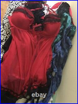 VTG 15 Pc Lingerie Lot Size L & XL Teddies, Slips, Chemises, Gown Variety Pretty