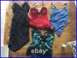 VTG 15 Pc Lingerie Lot Size L & XL Teddies, Slips, Chemises, Gown Variety Pretty