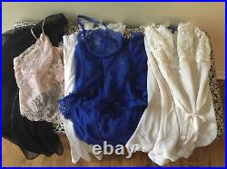 VTG 15 Pc Lingerie Lot Size L & XL Teddies, Slips, Chemises, Gown Variety Pretty