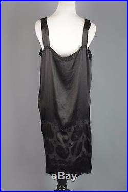 VTG 1920s Women's Black Satin Drop Waist Slip or Dress with Embroidery #1620 20s