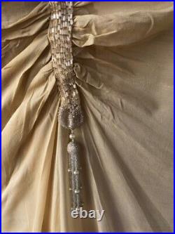 VTG 1920s Yellow Chiffon Flapper Dress Drop Waist Silver Slip Sz S AS IS