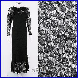 VTG 1930's BLACK LACE LONG SLEEVE FULL LENGTH EVENING DRESS SLIP SZ XS