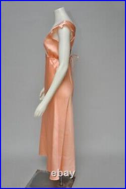 VTG 1930s Dark Peach Bias Cut Nightgown Slip Dress Floral Lace Half Belt S/M