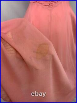 VTG 1930s Dusty Pink Chiffon Gown Formal Dress & Slip Ruched Bodice B36