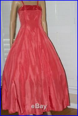 VTG 1940s 50s Salmon Pink Sheer Net Dress 2 PcProm Party Gown & Slip XS S