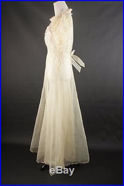 VTG 1940s Women's Cream Chiffon Wedding Dress with Slip Bias Cut #1263 Size XS 40s