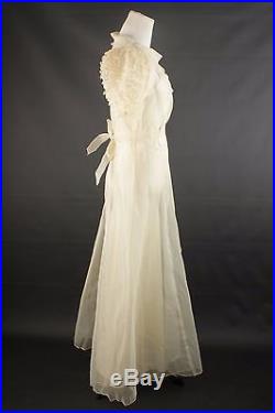 VTG 1940s Women's Cream Chiffon Wedding Dress with Slip Bias Cut #1263 Size XS 40s