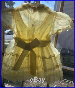 VTG 1950/60s Miss Penny Sheer YellOw Baby Dress Sz 2 Flocked Tulle lace Slip 2pc