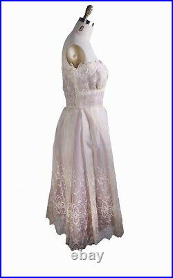 VTG 1950s Strapless Prom Cocktail Party Dress Size S Lavender Slip Embroidered