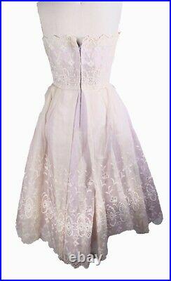 VTG 1950s Strapless Prom Cocktail Party Dress Size S Lavender Slip Embroidered