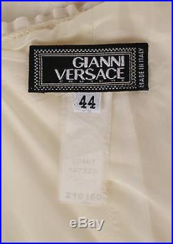 VTG 1990s GIANNI VERSACE IVORY SLEEVELESS GROSSGRAIN RUFFLE DETAIL SLIP DRESS 44