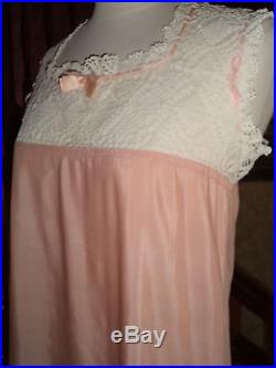 VTG 20's Hand Crocheted Chemise Silk Babydoll Yoke Shift Slip Dress S Blush Pink