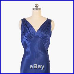VTG 30s Blue Satin EVENING GOWN Bias Cut Slip Dress with Puff Sleeve Bolero JKT