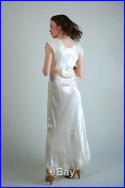 VTG 30s Ecru Delicate Draped GODFRIED Wedding Lace Maxi Slip Dress XS S