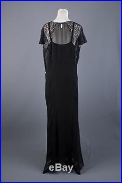 VTG 30s Women's Sheer Black Maxi Lace Chiffon Dress and Silk Slip 1930s #1127