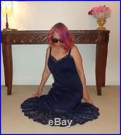 VTG 40/42 Van Raalte Opaquelon Navy Blue Feminine Nylon Lace Full Dress Slip