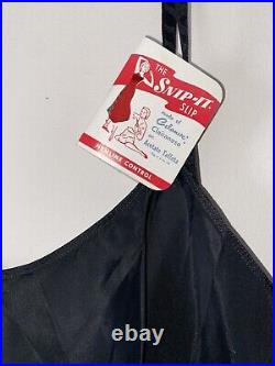 VTG 50's The Snip-It Full Slip Dress SZ 44 Taffeta Jet Black Original Tag RARE