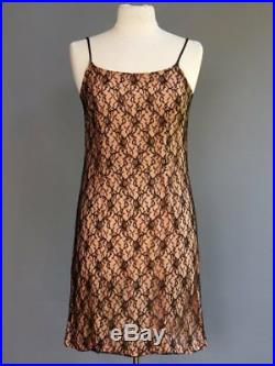 VTG 50s 60s Black Chantilly Lace Nude Illusion Betty Page Pin Up Slip Dress M