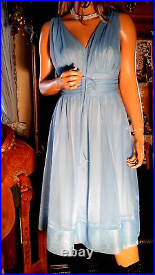 VTG 60's SHADOWLINE SZ 36 M LT BLUE NIGHTGOWN SLIP DRESS SILKY NYLON CHIFFON