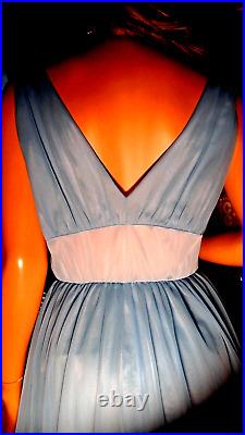 VTG 60's SHADOWLINE SZ 36 M LT BLUE NIGHTGOWN SLIP DRESS SILKY NYLON CHIFFON