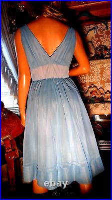 VTG 60's SHADOWLINE SZ 36 M LT BLUE NIGHTGOWN SLIP DRESS SILKY NYLON CHIFFON