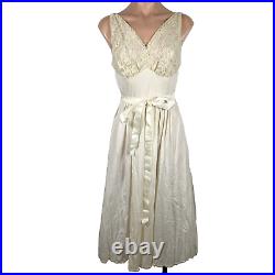 VTG 60s VANITY FAIR IVORY Dress SLIP Sissy Lace Hem Trim 32 Nightgown Belted