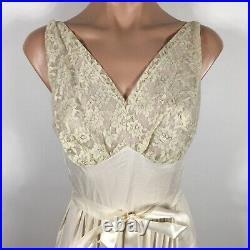 VTG 60s VANITY FAIR IVORY Dress SLIP Sissy Lace Hem Trim 32 Nightgown Belted