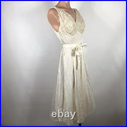 VTG 60s VANITY FAIR IVORY Dress SLIP Sissy Lace Hem Trim 32 Nightgown Belted