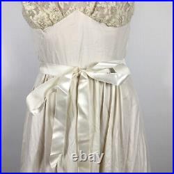 VTG 60s VANITY FAIR IVORY Dress SLIP Sissy Lace Hem Trim 32 Nightgown Belted