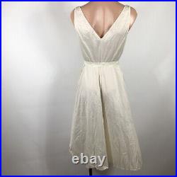 VTG 60s VANITY FAIR IVORY Dress SLIP Sissy Lace Hem Trim 32 Nightgown Belted