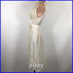 VTG 60s VANITY FAIR IVORY Dress SLIP Sissy Lace Hem Trim 32 Nightgown Belted