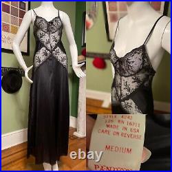 VTG 70 80 90s Lace Cut Outs Full Slip Dress Hollywood Nightgown Sheer 36 M