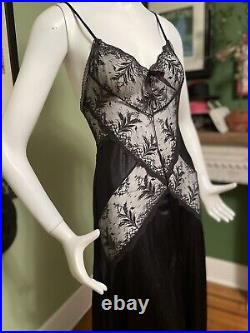 VTG 70 80 90s Lace Cut Outs Full Slip Dress Hollywood Nightgown Sheer 36 M