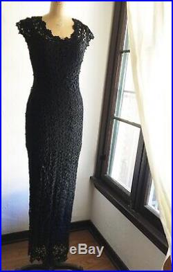 VTG 80s SEVERIN for Bergdorf Goodman Black Lace Dress w Slip Sz M