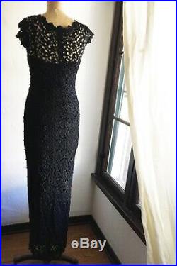 VTG 80s SEVERIN for Bergdorf Goodman Black Lace Dress w Slip Sz M