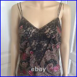 VTG 80s Victoria's Secret Gold Label Black Paisley Lace Slip Dress M