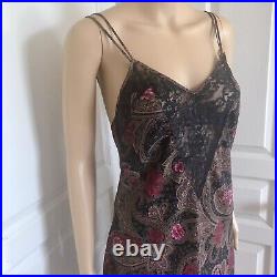 VTG 80s Victoria's Secret Gold Label Black Paisley Lace Slip Dress M