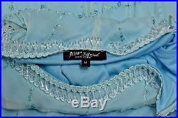 VTG 90's Betsey Johnson Baby Blue Embroidered Floral Beaded Fringe Slip Dress