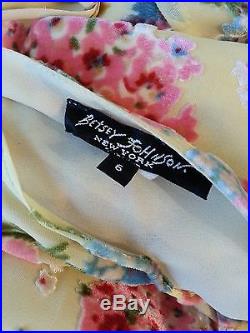 VTG 90's Betsey Johnson Floral Bouquets Velvet Burnout Grunge Slip Dress 6