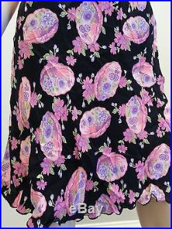 VTG 90's Betsey Johnson NY Pink Floral Print Rayon Grunge Slip Dress S