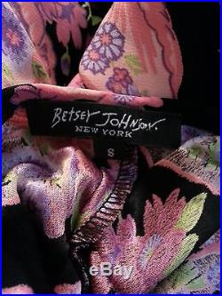 VTG 90's Betsey Johnson NY Pink Floral Print Rayon Grunge Slip Dress S