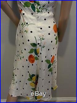 VTG 90's Laundry Shelli Segal Polka Dot Retro Fruit Print Halter Silk Slip Dress